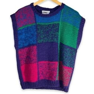 4 for $20 SALE! Kidcore Vintage 80s Hand Knitted Sweater Vest, Pink/Blue, M/L